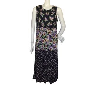 Vintage E.D. Michaels Midi Dress, 10, Black Floral/Pansies, Sleeveless, Spring